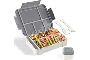 Swkien Brotdose mit Fächern - 1300ml Bento Box Kinder Lunchbox mit Besteck - Brotdosen mit Trennfächern Auslaufsicher Brotzeitbox(Grau)