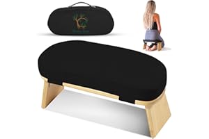 MONK & LLAMA Meditation Bench - Kneeling Bamboo Bench with Foldable Legs & Cushion — Perfect Kneeling Stool Ergonomic Bamboo Yoga Bench for Extended Practice - Includes Carrying Bag (Black)