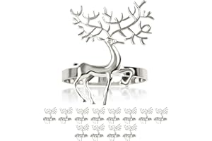 LARDUX 12 PCS Napkin Rings-Hollow Out Floral Buckles Decor Favor for Wedding Holiday Banquet Dinner Christmas Table Gold Silver (Deer-Silver)