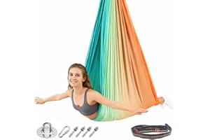 YOOTIKO Aerial Yoga Hängematte Set, Aerial Yoga Swing Air Fliegen, Nestschaukel, Schaukel Hammock Swing 200 Kg Max. Tragfähigkeit Mit Beschläge, Anti-Gravity-Übungen(Orange Grün,150x280CM)