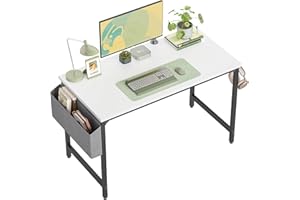 CubiCubi Study Computer Desk 100cm Home Office Writing Small Desk, Modern Simple Style PC Table, Black Metal Frame, White