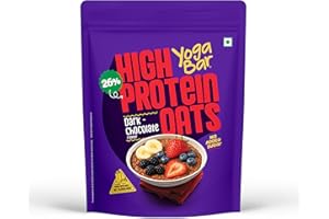 Yogabar 26g High Protein Oats 1kg , Dark Chocolate - Breakfast Cereal with Wholegrains, 26% Protein & No added sugar - Oats High Protein for Gym - Premium Protein Blend with Whey Protein Powder - with Goodness of Chia, Sunflower & Pumpkin Seeds & Probiotics for Absorption