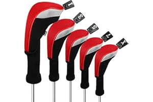Andux Lot de 5 Couvre-Clubs de Golf 460 CC - Long Cou remplaçable -