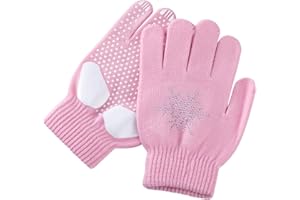 WISREMT guanti da pattinaggio artistico per bambini giovani ragazze esercizio di competizione, guanti invernali caldi antiscivolo guanti da pattinaggio su ghiaccio con strass fiocchi