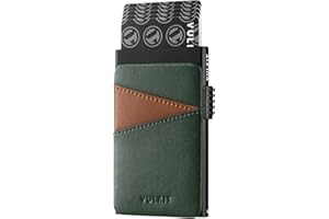 VULKIT Pop-up Etui na Karty Kredytowe z Skórzanymi Gniazdami na Pieniądze Minimalistyczny Slim Aluminiowe Metalowe Portfel RFID Męskie, Zielony