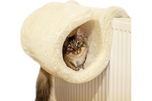 Rosewood Luksusowa jakość tunel dla kota i łóżko, grzejnik lub stojący podłogowy, ciepłe, wygodne i bezpieczne miejsce dla kotów wys. 40 x gł. 31 x szer. 31 cm, kremowy