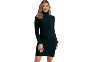 Avancel Damen Rollkragen Kleid Zopfmuster Basic Kleid Herbst Winter Warm Strickkleid Elegant Kleider