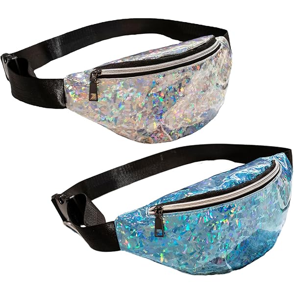 Sac Banane Holographique Bleu Avec Portefeuille - Sac Ceinture Étanche Pour Sport Et Voyage