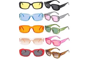FSMILING Lot De 10 Lunettes De Soleil Vintage Lunettes Rectangulaire Retro Trendy 90's Lunettes De Fête pour Femmes Et Hommes