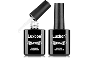 Luxbon 2 Pcs 15ml Nail Primer & Nail Dehydrator Set - Long Lasting, Shine Finish, UV LED Nail Lamp Soak Off Gel Nail Prep Set Manicure