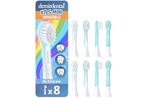 demirdental tête de brosse pour Philips Sonicare Kids tête de brosse enfants, Compact Mini pour les petites dents de lait, Enfants de 3 à 6 ans, remplace HX6038 HX6034, Turquoise, Lot de 8