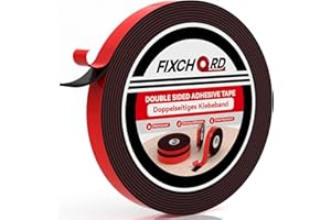 FIXCHORD Taśma Dwustronna Heavy Duty, 5M*12MM Bardzo Mocna Taśma Samoprzylepna, Wodoodporna Taśma Montażowa, Dwustronna Akrylowa Taśma Piankowa do Samochodu, Pasków LED, Dekoracji Domu i Biura