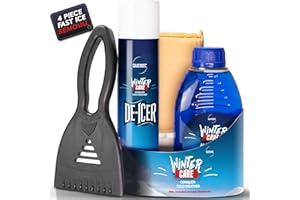 Quebec Winter Essential Gift Pack – Quick Acting Deicer – Removes Dirt and Grime Screen Wash – Prevents Re-Freezing – Ice Scraper Compact Size – Windscreen Demister Pad – Easy to Use