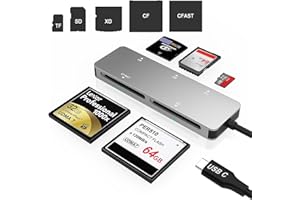 YEEMIE Lettore di schede CFast, adattatore di schede di memoria USB 3.0 USB C CFast 2.0/CF/SD/TF/XD, lettura di 5 schede contemporaneamente ad alta velocità in alluminio, supporto per Windows/Linux/MAC OS