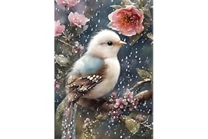 DOMROM Diamant Painting Bilder Vogel, Schnee Diamant Painting Set für Erwachsene, Blumen Diamant Painting Bilder 5D DIY Malen nach Zahlen Diamant Anfänger für Gift Home Wall Decoration 30x40cm