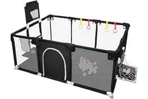 KEDIA Parco per bambini, recinzioni per bambini, parco giochi per bambini, con 50 palline, cornice da basket (nero, 180 x 120 x 66 cm)