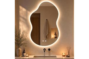 Clevich Badrumsspegel med belysning asymmetrisk 90 × 60 cm, LED-spegel med 3 ljusfärger dimbar, härdat glas, pekbrytare, minn