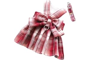 Oyccen Dog Plaid Harness and Leash Set Cat Bow Tie Princess Dress Harness Pet Clothes for Small Dogs Cats Puppy