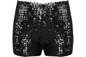 Runhomal Kinder Pailletten Glitzer Shorts Tanzshorts Glänzende Hotpants Kurze Hose Jogginghose Jungen Mädchen Sport Yoga Shorts Tanz Kostüm Clubwear