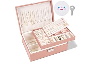 BULLA Jewellery Box, 2 Layer Jewellery Organiser with Lock, Jewellery Box for Women with Removable Tray, Earring Box for Necklace Earrings Rings Bracelets (Pink)