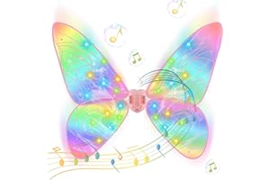 Luckits Ailes de fée Lumineuses avec Musique pour Filles Femmes Ailes d'ange Scintillantes pour Enfants Halloween Cosplay déguisement Ailes d'ange Scintillantes pour Enfant (Pink)