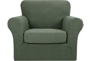 MAXIJIN Stretch Sesselbezug Sofabezug mit Separatem 1 Kissenbezügen Couchbezug Sessel für Wohnzimmer Stuhlbezug mit Elastische Bänder und Schaumstoffstäbe (1 Sitzer, Armeegrün)