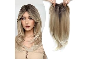 Ms Taj Hair Toppers for Thinning Hair 18inch,Blonde Long Layered Hair Toppers for Women Synthetic Add Volume, Natural Straight Clip in Hair Pieces for Women