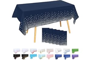 MOMAHUA 6 Pack Navy Blue and Silver Dots Table Cloth Party Tablecloths, 137x274cm Confetti Rectangle Plastic Table Cover for Picnic, Baby Shower, Wedding, Birthday, Xmas Halloween Table Décor