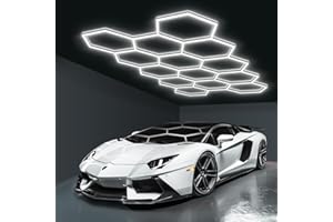 MIMIEAR Hexagon LED Garage Lights, Honeycomb Ceiling Light, 456W, 6500K Super Bright, 4.1 X2.4m 14 Grid Systems Car Detailing Lights for Garage Warehouse Workshop Basement Gym Auto Shopping malls (14-HEX)