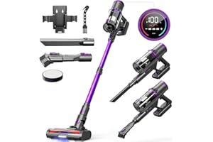 VEGREM Aspiradora Sin Cable 500W/ 40000pa/ 60mins, Motor sin escobillas Duradero, Modo Automático Aspiradora Escoba Sin Cable, Filetr De 7 Etapas, V Rodillo Anti-ángulo, Batería Extraíble