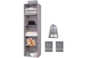 Resszo Rangement Suspendu, Étagère de Penderie à Suspendre 27 x 27 x 100 cm Organisateur de Placard de Rangement Suspendu avec 5 Compartiments pour Vêtements Chaussures, Accessoires des Enfants