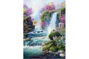 MXJSUA Kit de pintura de diamantes 5D por números,punto de cruz cascada bricolaje arte completo bordado mosaico para decoración del hogar con herramientas caja de almacenamiento de accesorios 30 x 40 cm