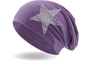 HATSTAR Strass Stern Damen Beanie Mütze | elastisches Slouch Long Beanie | Mädchen Mütze | mit edler Strass Applikation | leicht und weich