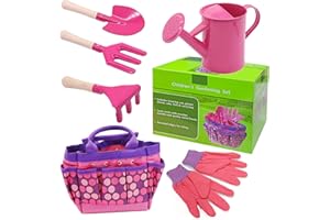 HUAHUANGHUI Sac de Jardinage 6 Pieces,Outils de Jardinage Enfant,Outils de Jardin Enfants,Set d’Outils de Jardin avec Sac et Outils, Pelle, Rateau, Arrosoir, Gants, Ensemble de Jardinage Extérieur