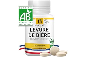BENETEAS LEVURE DE BIÈRE cheveux BIO | Complement Alimentaire | Pousse cheveux rapide et anti chute | Biotine | cheveux Ongles & peau | Naturel | 120 comprimes | Certifié BIOLOGIQUE | MADE IN FRANCE
