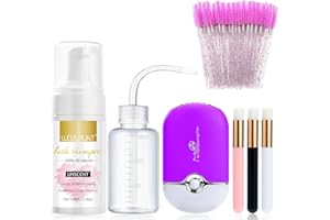 WOZUTUNT Nettoyant Pour Extensions De Cils, Mousse De Cils, Shampoing Pour Extensions De Cils, Mini Ventilateur Usb Rechargeable, Kit De Shampoing Électrique Portable Pour Climatisation (Violet)