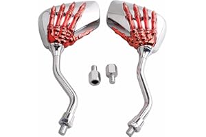 Heart Horse 1 Pair Universal Motorcycle Scooter Chrome High Definition Skeleton Hands Claw Side Rear View Mirrors for Motorbike E-Bikes ATV with 10mm and 8mm Thread - Red