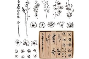 Rebanky 22 Piezas Madera Flores Sellos Scrapbooking Flores Sellos de Madera de Plantas sellos de Goma para Scrapbooking, Diario,Manualidades,Tarjeta