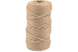 KEILEOHO 50m x 6mm Natural Jute Rope, Twisted Hemp Rope, Thick Jute Cord Manila Rope for Scratching Post, Tug of War Rope, luggage twine
