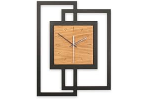‎KREATIVE FEDER Kreative Feder Designer-WANDUHR aus Holz Größe ca.46,5x59 cm schwarz-braun - Designeruhr mit flüsterleisem Uhrwerk (leises Funkuhrwerk)