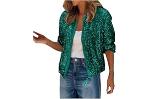 HAOLEI 2024 Chaqueta Lentejuelas Mujer,Manga Larga Cremallera Béisbol Chaqueta Fiesta Bomber Informal Cazadora Mujer Corto Moda Casual Cardigan Jacket Outwear Otoño Invierno Versátil Tops