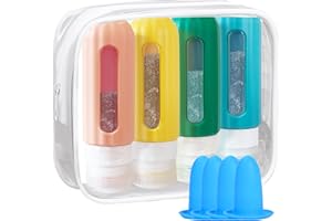 Veki 4 Piezas Botellas de Viaje Silicona, 90 ml Kit de Botes Viaje Rellenables Sin BPA, Portátil Envases de Viaje, Botes Viaje a Prueba de Fugas para Gel, Champús, Lociónes y Líquidos (Multicolor)