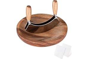 KIJUH Coltello Erbe Aromatiche,Coltello Mezzaluna Con Tagliere, Tradizionale A Coltello Doppia Lama Con Tagliere, Per Tritare O Tritare Fine