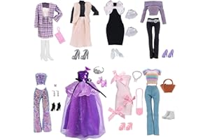 XERTEAM 25 muñecas Ropa y Accesorios, Compatible con 1 Vestidos de Noche 1 Juego de Moda 1 Traje de Lentejuelas 1 Traje de suéter 3 Vestidos 3 Bolsos 8 Zapatos 1 Corona 3 Accesorios, para muñecas de