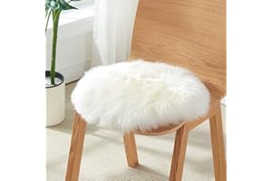 HC&WT Rundes Natürliches Schaffell Sitzkissen, Niedliche Pelzige Reine Wolle Stuhlkissen Luxus Rutschfestes Schafsleder Autositzpolster Sitzauflage Fahrkomfort (A,Durchmesser 45 cm)