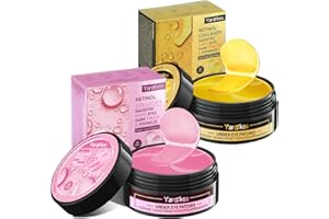 HUMSUBY 2 Stück Kollagen Hydrogel Anti Aging Augenmaske, 60 Pcs feuchtigkeitsspendende Augenpad-Maske, Gegen Augenringe, Falten, dunkle Ringe und Tränensäcke, 30 Paar Hyaluronsäure Augenpads, 24K Gold + Rosa