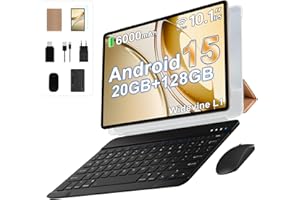 BIEGEDY Tablette Android 15 Tablette 10 Pouces 20Go RAM + 128Go ROM(2To Extensible), Octa-Core, GMS Tablette Tactile, WiFi 6, 5G Wi-FI, Widevine L1, 6000mAh, GPS, Tablettes avec Clavier+Souris et Cas-Or