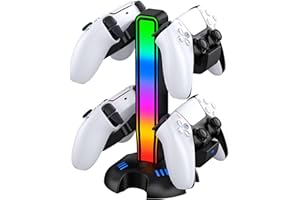 FANXIEAST Compact PS5 Controller Charger,PS5 Dual Charging Station Dock with LED Light,Fast Charging Station Support 4 Game Controllers Storage,Extra USB Charge Port for Game Accessories