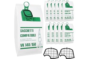 TOMKITY 12 Staubsaugerbeutel für Vorwerk Kobold VK140 VK150 FP140 FP150 mit 2 Filter, Premium Microvlies für VK140/150 FP140/150 Vorwerk Kobold
