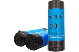 BIOMAT reMat Bolsas de Basura 30l fabricadas con material 100% reciclado (PCR), 60 Bolsas, Resistentes al Desgarro, Inodoras, Ideales para la recogida de residuos o materiales reciclables.